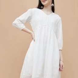 Colour Me by Melange White Cotton Solid Dress-image-47