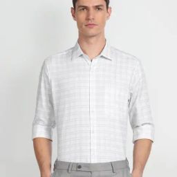 Arrow Cloud White Cotton Regular Fit Checks Shirt-image-46