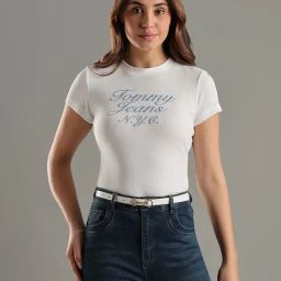 TOMMY HILFIGER Ecru Embroidered Logo Slim Fit Cotton T-Shirt-picture-8