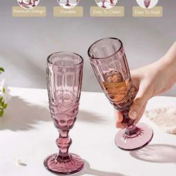 Nestasia Premium Quality Vintage Textured Translucent Rose Stemmed Glass Mauve Set Of 6, Each 150 ml image 4