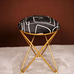 Decoghar Black & White Abstract Printed Round Shaped Metallic Stool-17