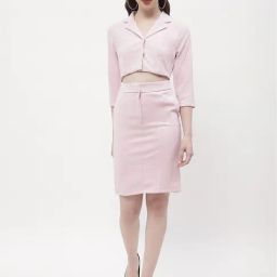 MADAME Baby Pink Slim Fit A Line Dress-image-13
