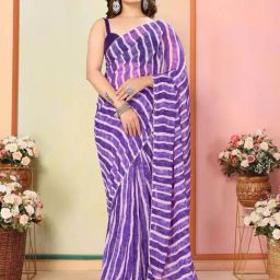 Satrani Purple Leheriya Saree With Unstitched Blouse-image-73