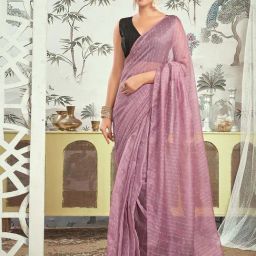 Satrani Mauve Striped Saree With Unstitched Blouse-image-16