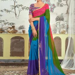 Satrani Multicolored Ombre Saree With Unstitched Blouse-image-24