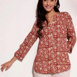 Fabindia Red Cotton Hand Block Printed Shirt-picture-6