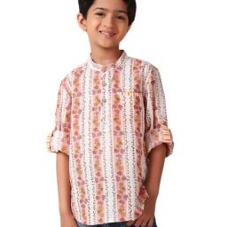 Fabindia Kids White & Pink Floral Print Full Sleeves Kurta-image-76