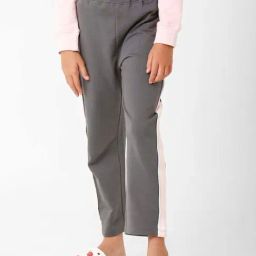 Kate & Oscar Kids Grey & Pink Cotton Embroidered Trackpants-image-87