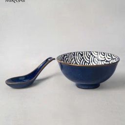 Mikasa 2-Piece Blue Medium Satori Rice Bowl & Spoon Set-image-4