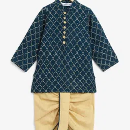 Campana Kids Teal & Gold Embellished Full Sleeves Kurta with Dhoti-image-36