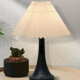 Homesake White Metal Bedside Pleated Table Lamp with Shade-15
