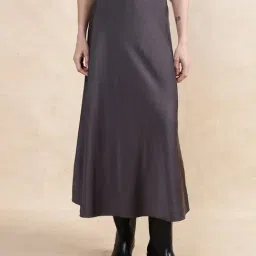 RAREISM Grey Satin Solid Skirt-image-21