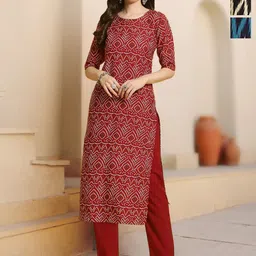 HERE&NOW Selection Of 3 Bandhani Printed Round Neck Straight Kurtas-image-53