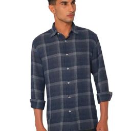 Selected Homme Navy Blue Cotton Regular Fit Checks Shirt-image-33