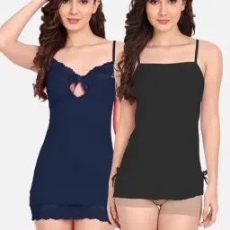 FIMS: Fashion is my Style Black & Navy Lace Work Babydoll With Thong-image-86