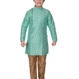 Pro-Ethic Style Developer Kids Mint Green & Brown Printed Full Sleeves Kurta with Churidar-image-70