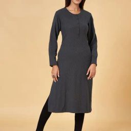 Rangmanch by Pantaloons Grey Woven Pattern Straight Kurta-picture-15