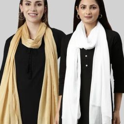 TWIN BIRDS Golden & White Plain Dupatta - Pack Of 2-picture-31