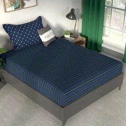 NAUTICA Pacific Coast Blue & Green Cotton 160 TC Single Bedsheet with Pillow Cover-picture-4