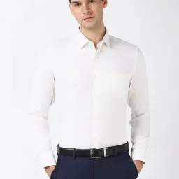 Peter England White Cotton Regular Fit Self Pattern Shirt-image-37