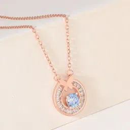 Touch925 Rose Gold Butterfly and Stone Pendant Chain Necklace for Women-picture-0