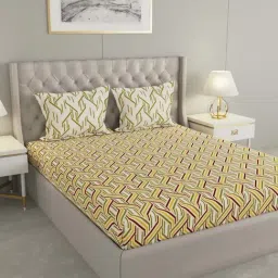 Raymond Home Green & Yellow Cotton 144 TC King Bedsheet with 2 Pillow Covers-image-83