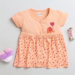 Bumzee Girls Peach Printed Frock-image-48