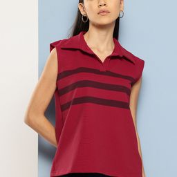 Chemistry Striped Polo Collar Sleeveless T-shirt-picture-31
