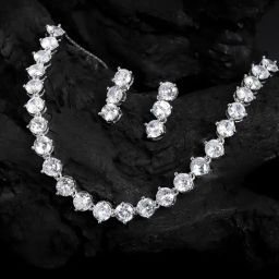 Panash Silver Toned & White Rhodium Plated AD Studded Jewellery Set-image-20