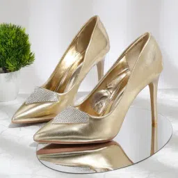 Flat N Heels Women's Gold Stiletto Pumps-image-95