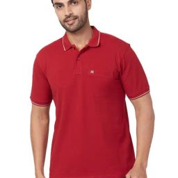 Raymond Red Cotton Slim Fit Polo T-Shirt-picture-39