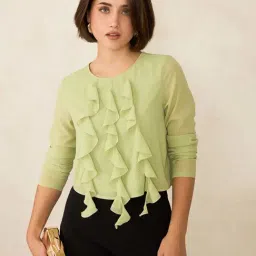 VIRGIO Green Other Solid Long Sleeves Top-picture-21