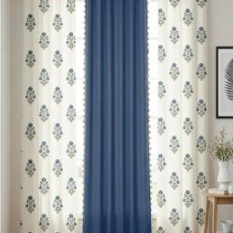 Urban Space Blue Cotton Classic Curtains for Window - Set of 3-13