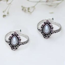 Teejh Pravya White Stone Silver Oxidized Toe Rings-picture-29