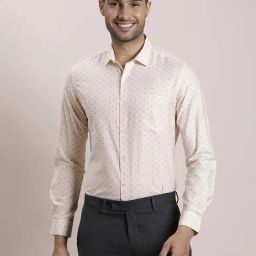 Turtle Light Pink Cotton Melange Slim Fit Printed Shirt-image-66