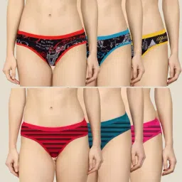 AROUSY Red & Blue Printed Bikini Panties - Pack Of 6-image-49