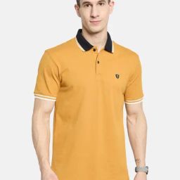 Octave Yellow Cotton Regular Fit Polo T-Shirt-image-4