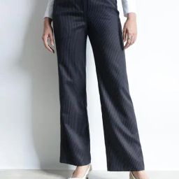 Fablestreet Navy Blue Polyester Striped Trousers-picture-40