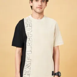 Street 808 By Pantaloons Antique White Loose Fit Colour Block T-Shirt-image-36