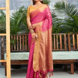 Satrani Rani Pink & Brown Printed Saree With Unstitched Blouse-image-55