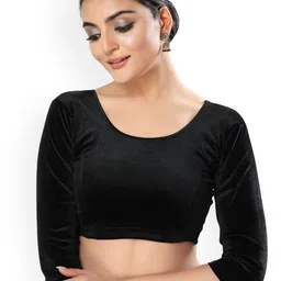 VAMAS - THE DESIGNER BLOUSES Velvet Round Neck Non-Padded Stretchable Saree Blouse-picture-22