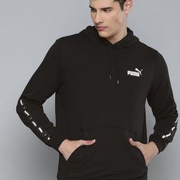 Puma Men Black Hooded Solid Regular Fit Sweatshirt with Tape Sleeves-image-15