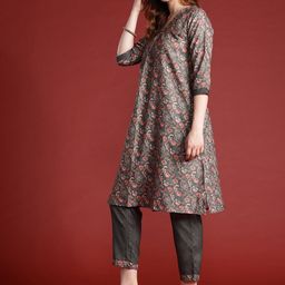 Anouk Floral Printed Kurta Set With Dupatta image 5