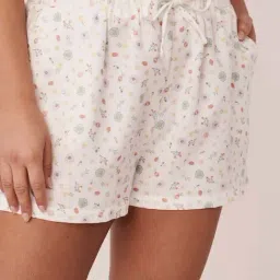 La Vie En Rose White Floral Print Shorts-image-35