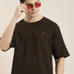 Dillinger Chocolate Brown Loose Fit Cotton Oversized Crew T-Shirt-image-89