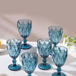 Nestasia Premium Quality Diamond Textured Translucent Blue Drinkware Glass (Set Of 6, Each 300 ml )-58