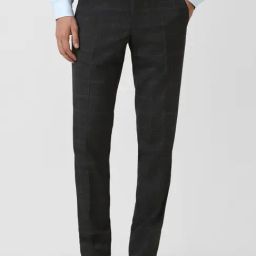 Peter England Black Slim Fit Checks Trousers-image-33