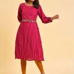 W Pink Embroidered A Line Kurta-image-52