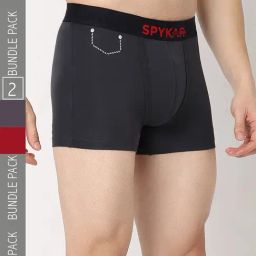 UnderJeans by Spykar Grey & Maroon Trunks - Pack of 2-picture-0