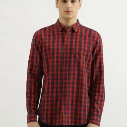 United Colors of Benetton Maroon Cotton Regular Fit Checks Shirt-picture-4